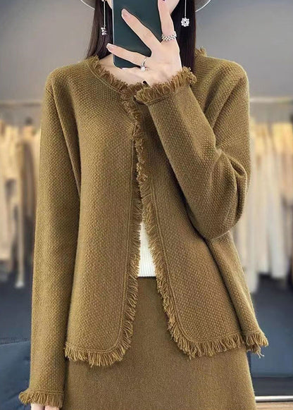 Beige Button Knit Cotton Cardigans Spring