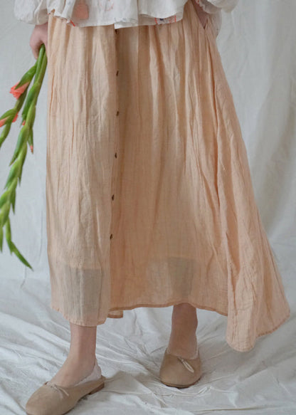 Orange Elastic Waist Wrinkled Linen a Line Skirts Spring