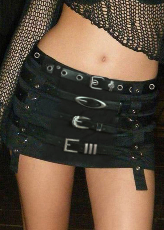 Black Sashes Patchwork Cotton Skirts Summer