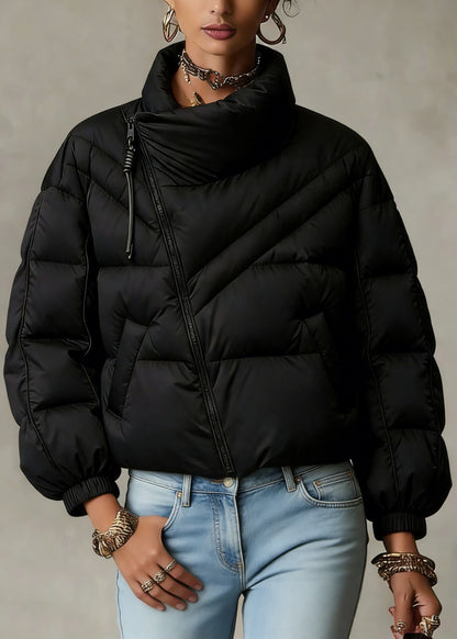 Boutique Black Zip Up Pockets Fine Cotton Filled Coat Winter