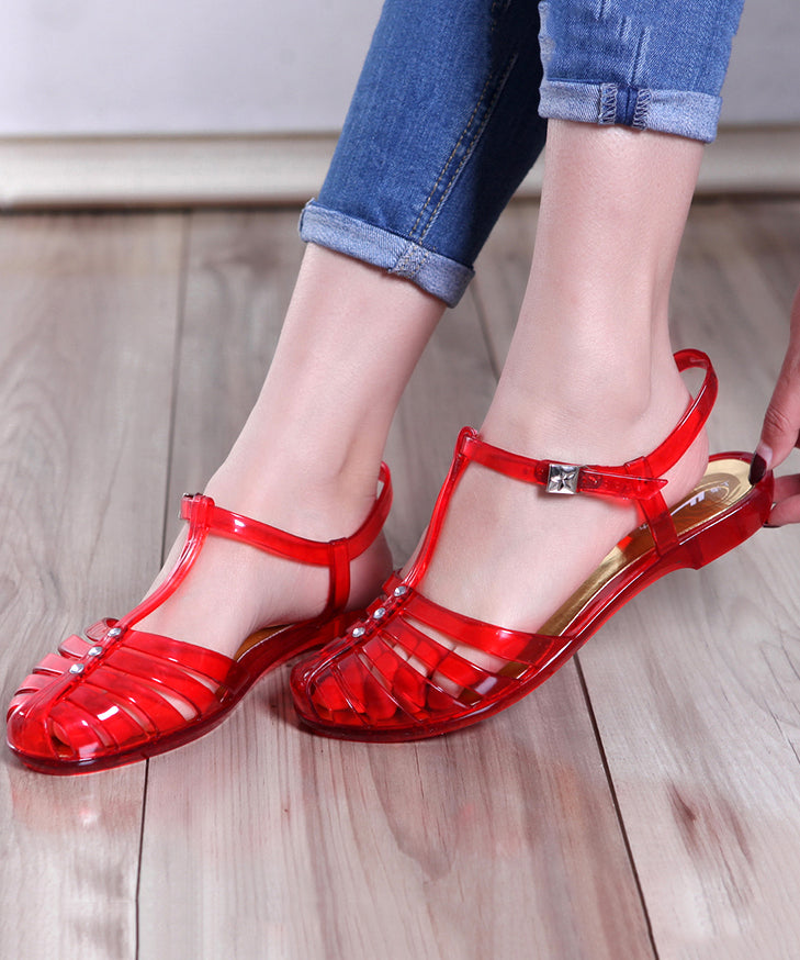Red Hollow Out Walking Sandals Buckle Strap