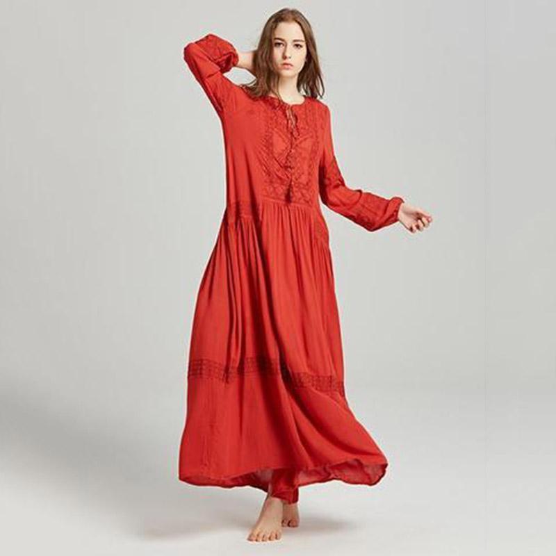 Bohemia Tassels Embroidery Long Sleeves Maxi Dress