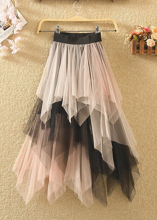 Blue Asymmetrical Elastic Waist Patchwork Tulle Skirts Summer