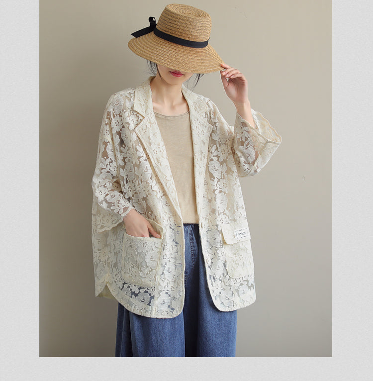 Loose Lace Embroidered Suit Collar Slim Coat