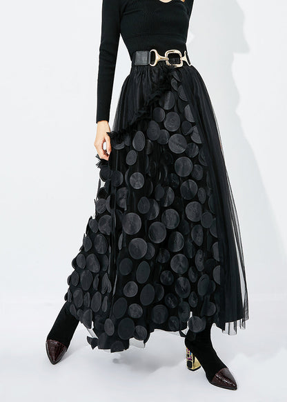 Black Ruffled Patchwork Dot Tulle a Line Skirts Summer