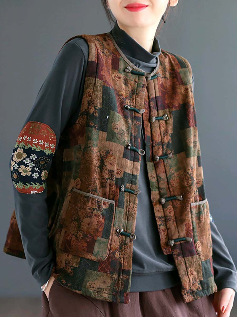 Artsy Ethni Print Frog Waistcoat