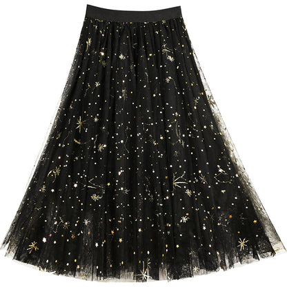 Black Embroideried Sequins Tulle Skirts Summer