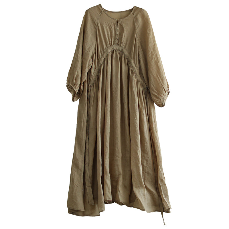 Summer Retro Loose Long Sleeve Thin Linen Dress