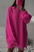 Ingrid® | Solid color distressed crew neck sweater