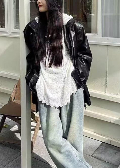 French White Hooded Patchwork Lace T Shirts Fall