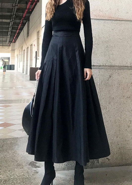 Black Wrinkled Pockets Vacation Skirts Spring