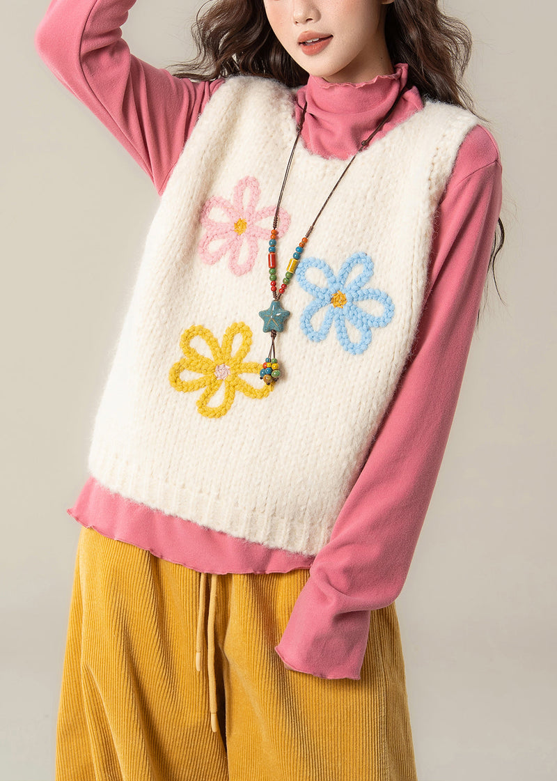 White O Neck Knit Vest Sleeveless