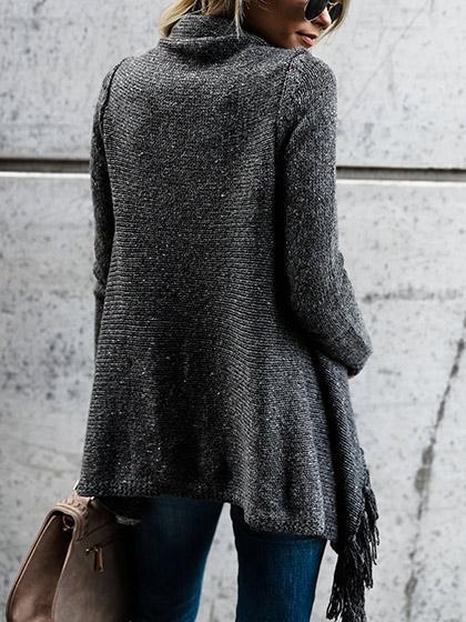 Tassel Asymmetrical Hem Shawl Speckled Fringe Cardigan - Green