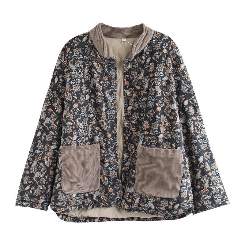 Stand Collar Jacket Coat With Pockets