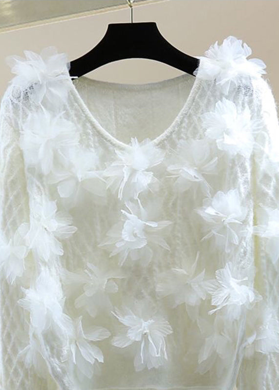 White O-neck Cotton Knit Sweater Winter