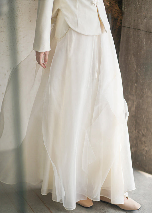 New Apricot Side Open High Waist Tulle Skirt Spring