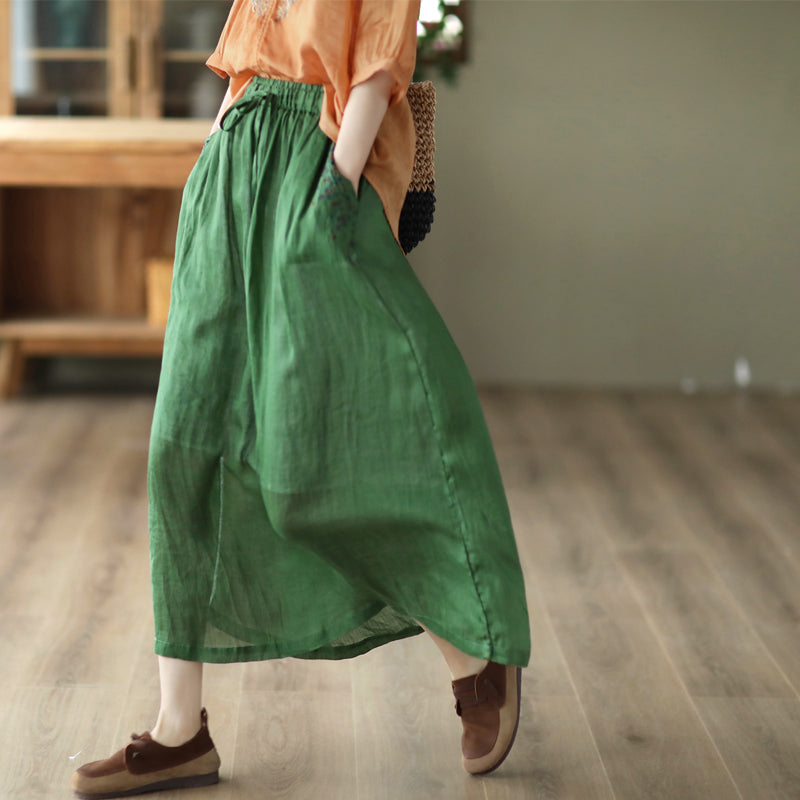 Cozy Embroidery Thin Linen Skirt