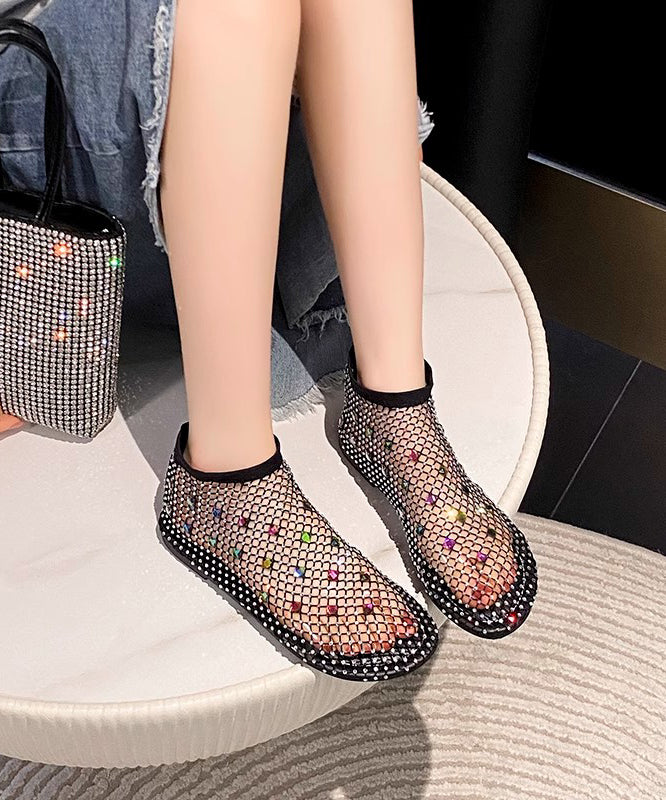 Black Multi Zircon Splicing Breathable Mesh Boots