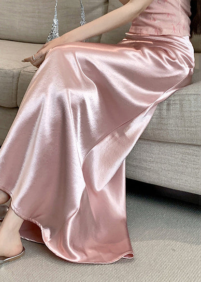 Pink Original Design Silk Skirts High Waist