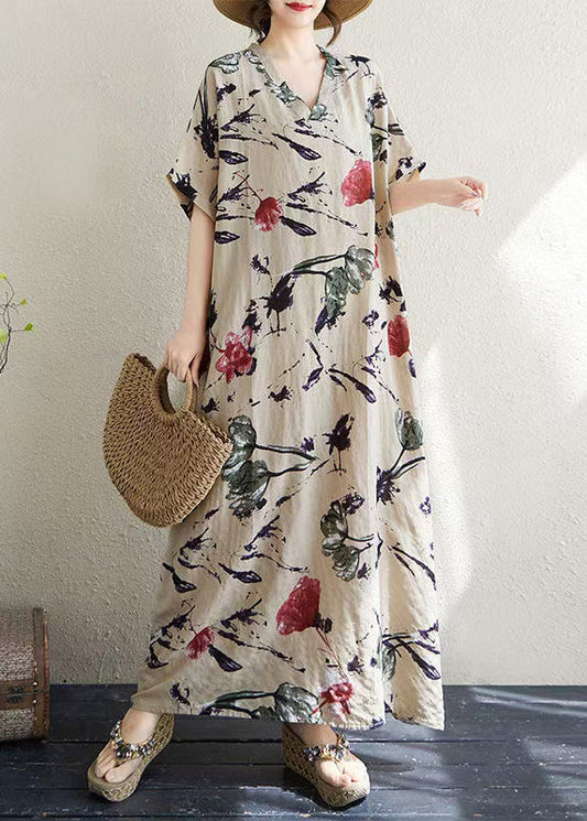 Italian Khaki Oversized Print Cotton Dresses Summer