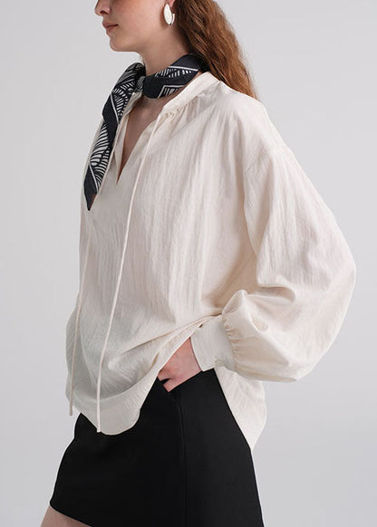 Italian Blue Striped V Neck Cotton Shirt Fall