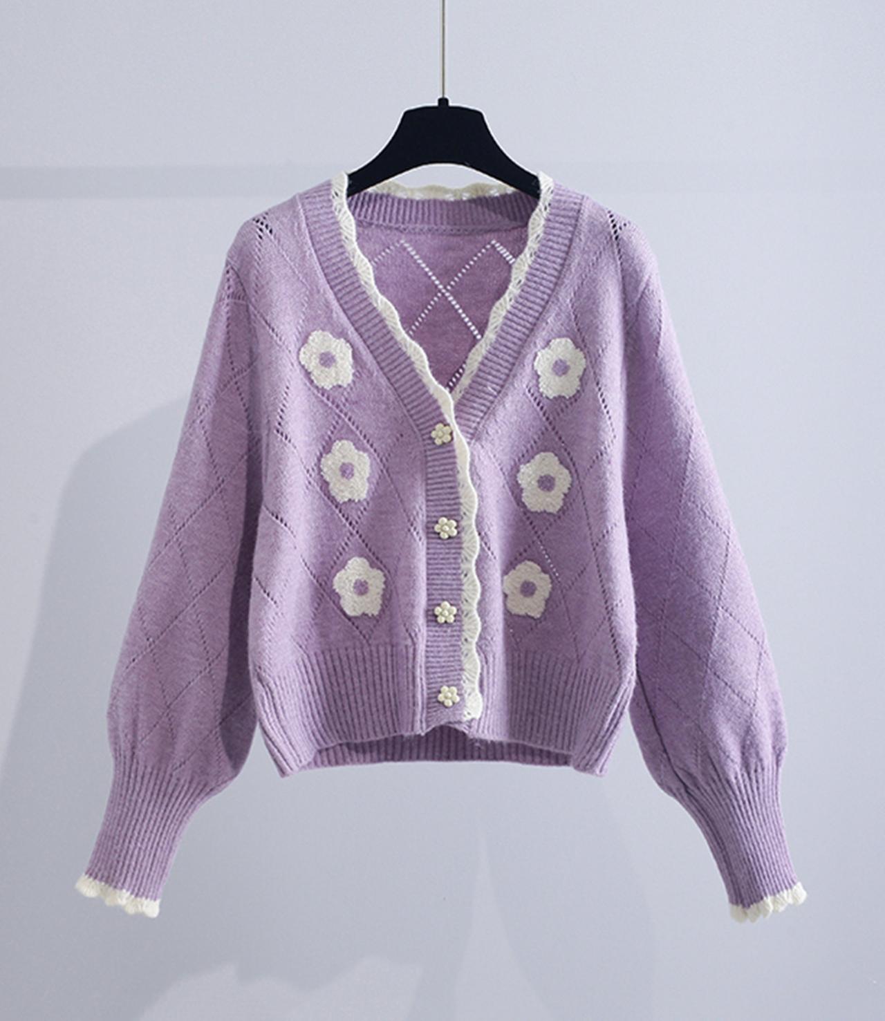 Flowers Long Sleeve Cardigan Sweater 140