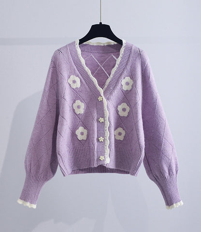 Flowers Long Sleeve Cardigan Sweater 140