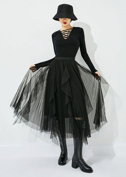 Black Tulle Holiday a Line Skirts High Waist Oversized Summer
