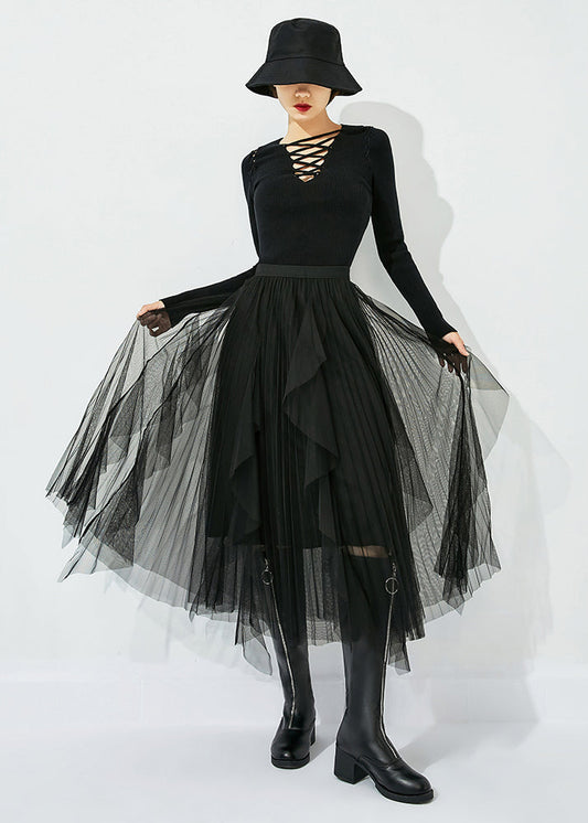 Black Tulle Holiday a Line Skirts High Waist Oversized Summer