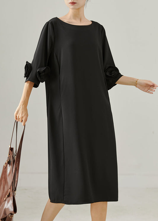 Black Three-dimensional Chiffon Dress Half Sleeve