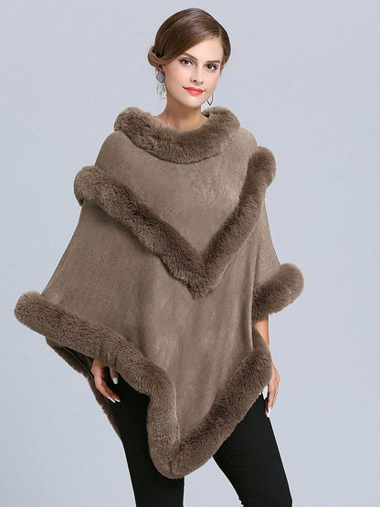 Coat Cape Peacoat Faux Fur Collar Poncho