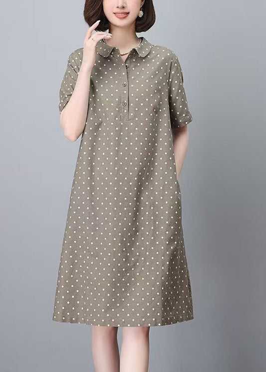 Khaki Peter Pan Collar Dot Print Work Dress Summer