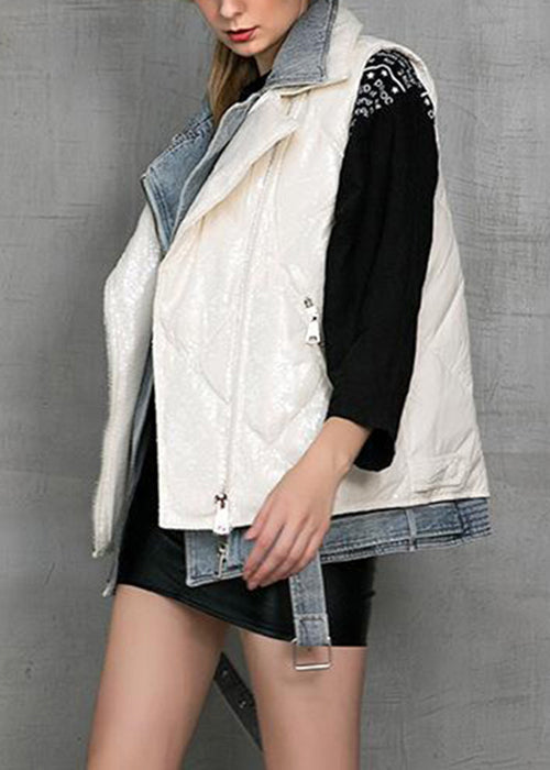 White Sequins Sashes Duck Down Waistcoat Coat Sleeveless