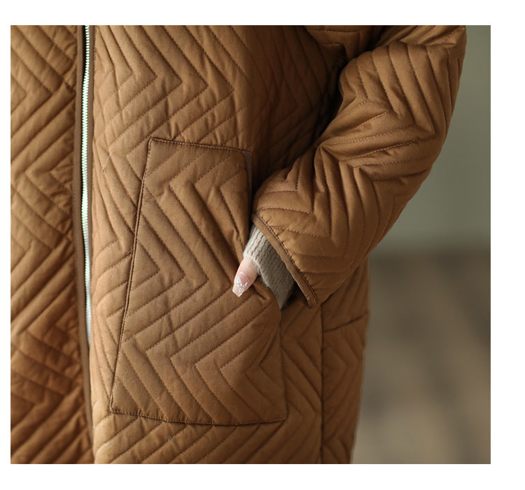 Retro Quilted Diamond Thickened Mid-length Coat