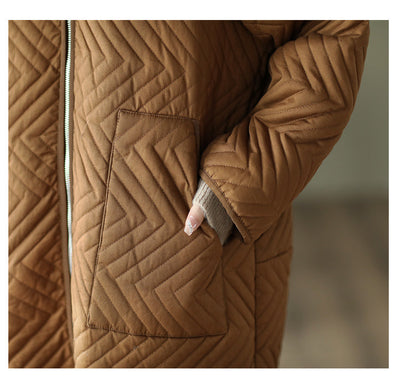 Retro Quilted Diamond Thickened Mid-length Coat