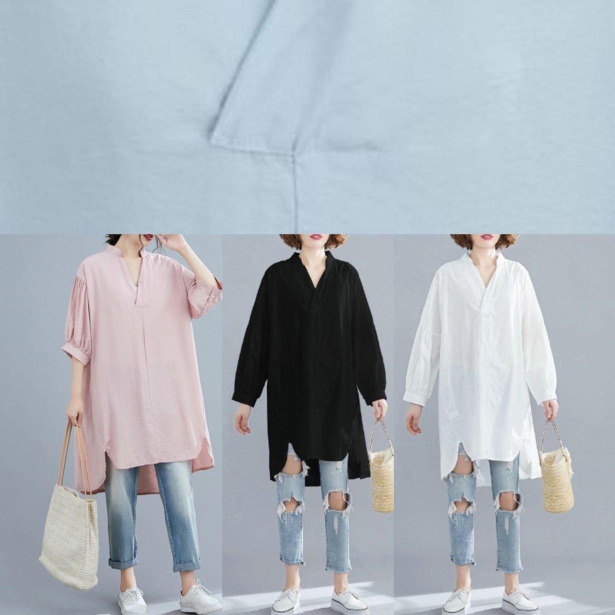 Organic V Neck Lantern Sleeve Summer Blouses for Sleeve Light Blue Shirt