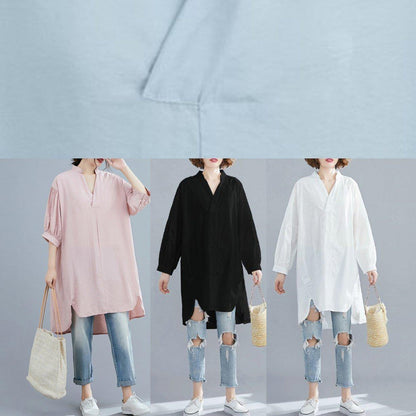 Organic V Neck Lantern Sleeve Summer Blouses for Sleeve Light Blue Shirt