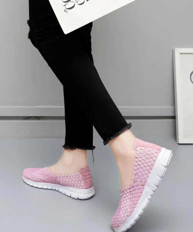 Pink Flat Shoes Knit Fabric Comfortable Splicing