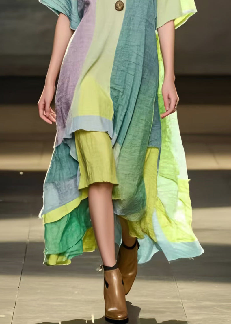 Modern Rainbow Asymmetrical Design Cotton Holiday Dress Summer