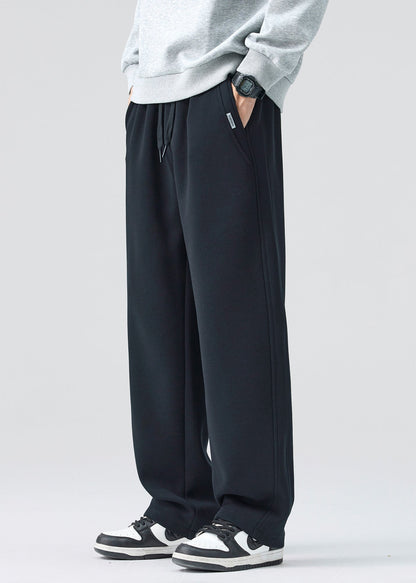 Simple Coffee Lace Up Elastic Waist Warm Fleece Pants Spring