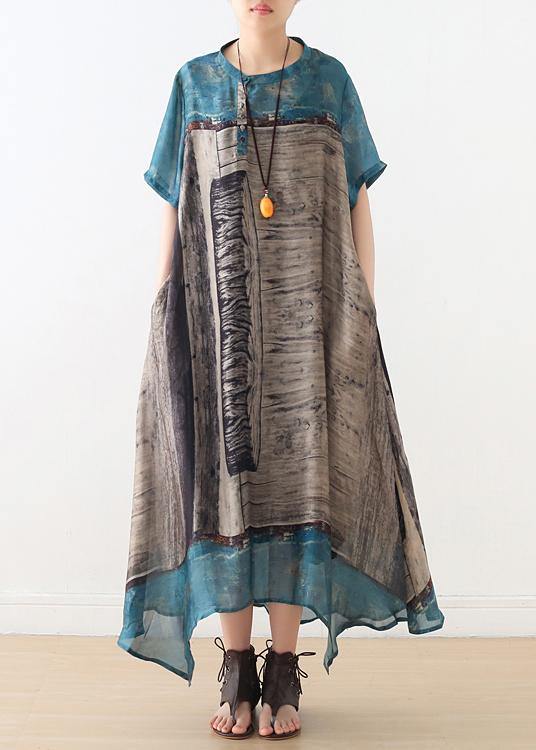 Simple Blue Chiffon Tunics Asymmetric Hem Long Summer Dresses