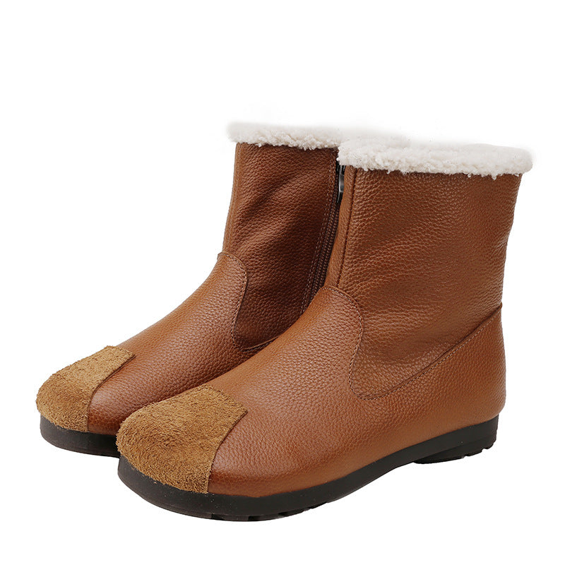 Zipper Splicing Leather Boots