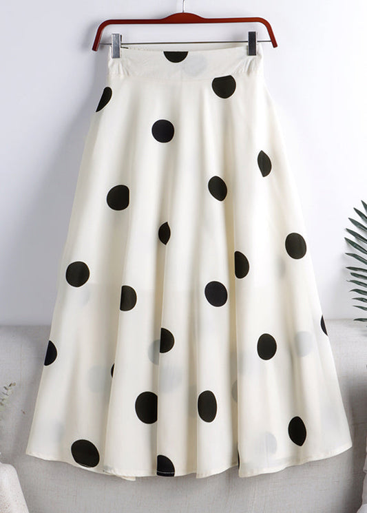 Apricot Dot High Waist Chiffon a Line Skirt Summer