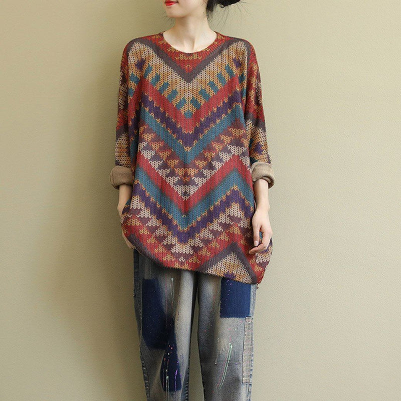 Cozy Autumn Loose Knit Printed Long-sleeved Sweater