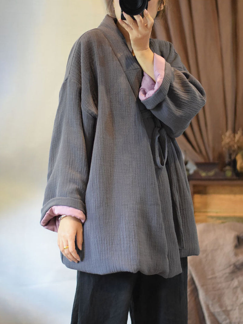Winter Chinese Style Drawstring Linen Cotton Coat