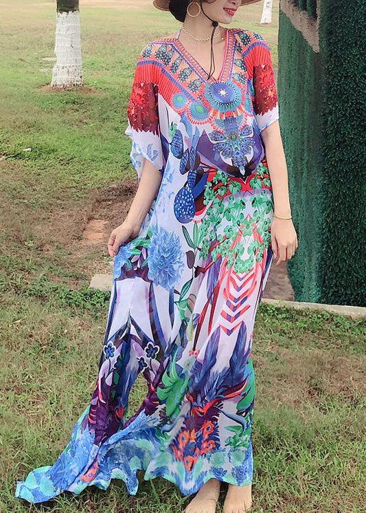 Comfy Print Backless Chiffon Tie Beach Gown Summer Dress