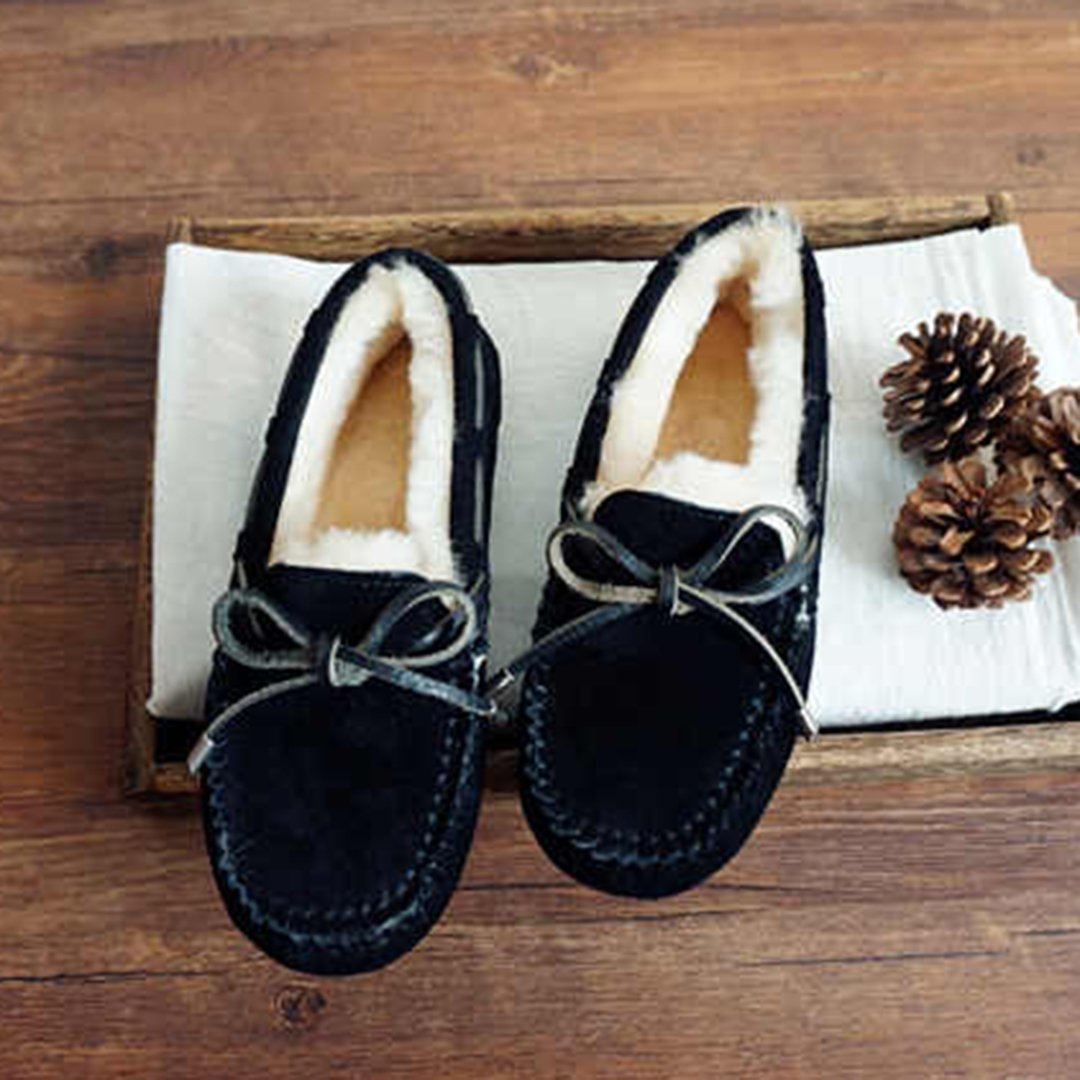 Cozy Slip on Bow-knot Thick Wool Pea Lazy Winter Shoes