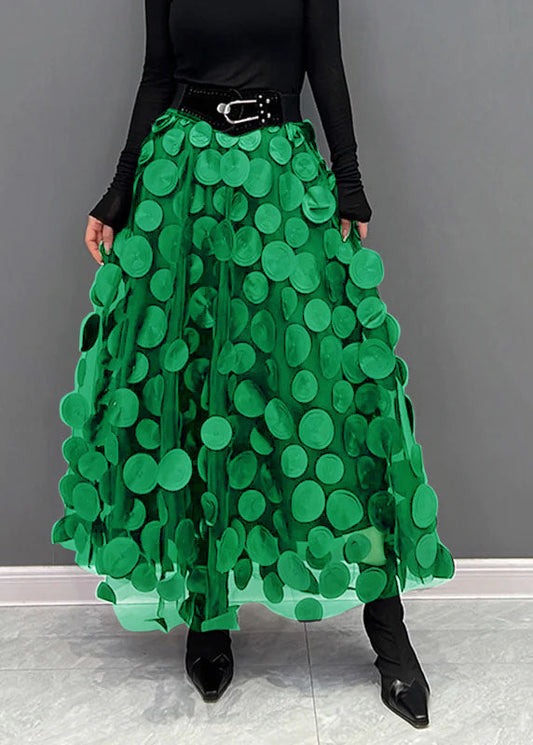 Light Green Dot Patchwork Tulle Skirt Fall