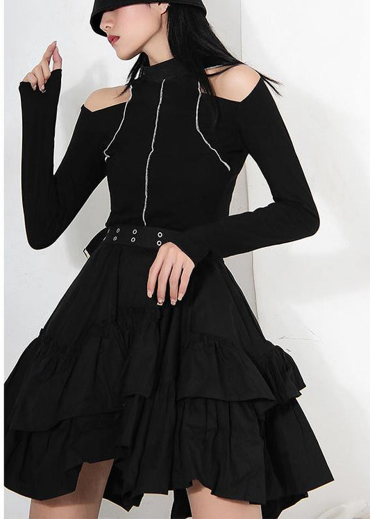 Black Ruffles Button Summer Skirts