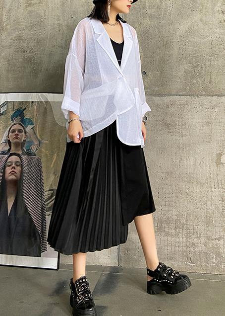 Pleated Skirt High Waist A-line Black Stitching Elastic Waist Skirt Female Summer